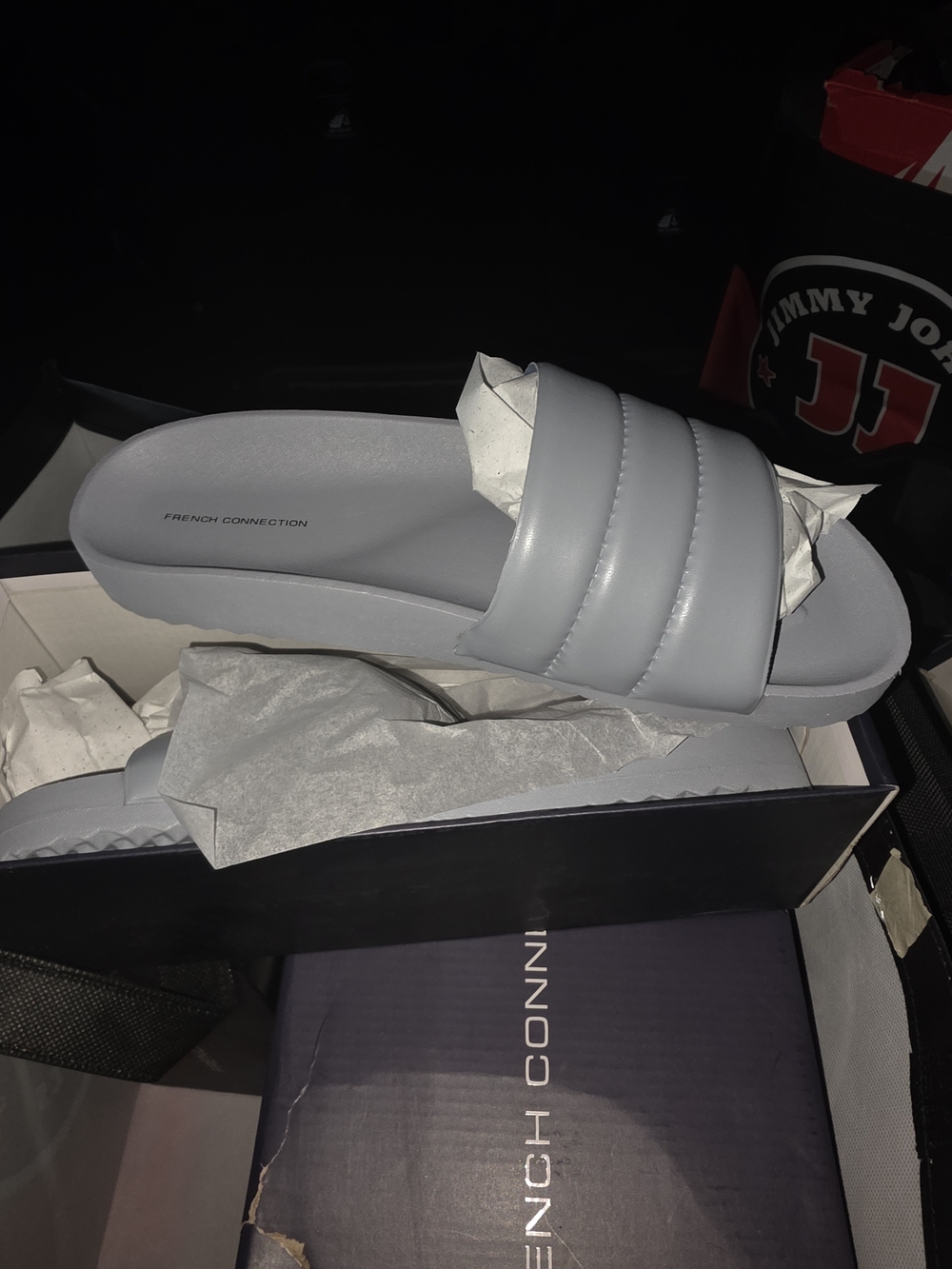 French Connection Men’s Light Gray Padded Slide Sandals